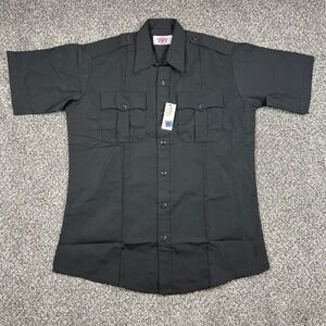 NEW First Class Black Short Sleeve Pilot Shirt Men's L 16-16.5 Collar Button Up